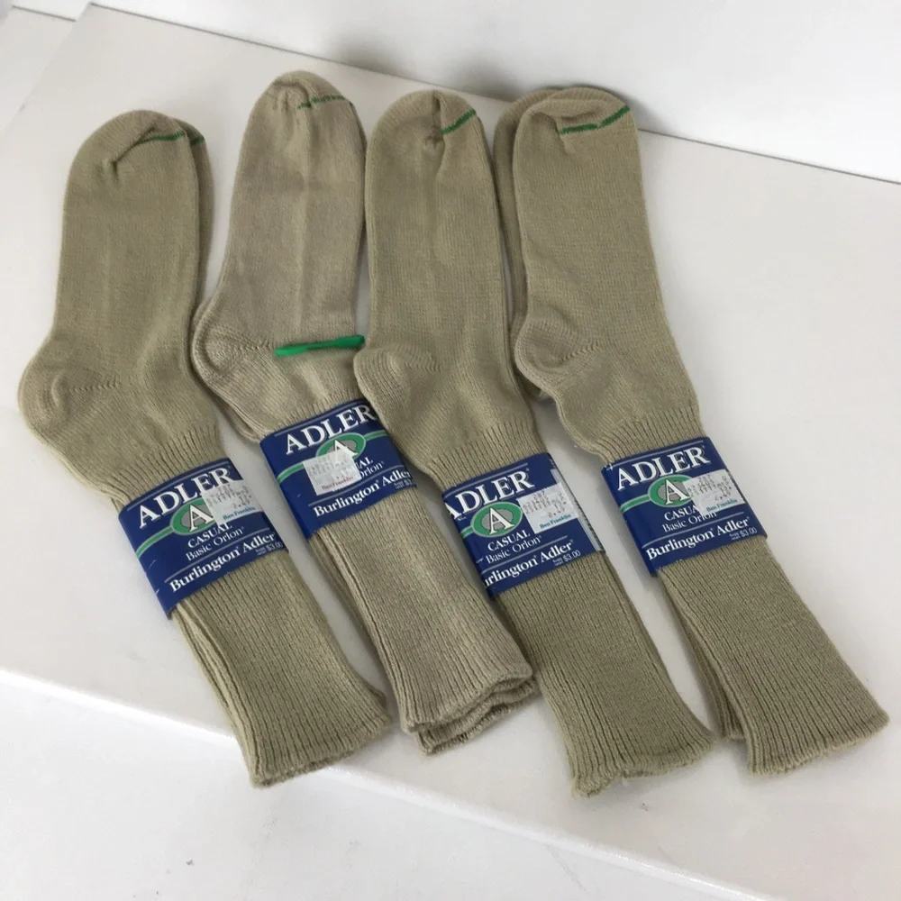 Vintage Burlington Adler Casual Orlon Beige Ribbed Socks Set of 4 NEW Deadstock